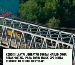 hamparan lantai jembatan Sungai Masjid yang menghubungkan enam kecamatan di wilayah Kota Dumai semakin hari kerusakan
