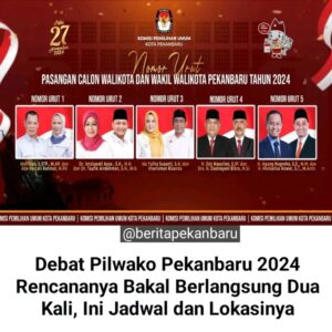 Pemilihan Wali Kota (Pilwako) Pekanbaru tahun 2024 bakal berlangsung pada November 2024 mendatang.